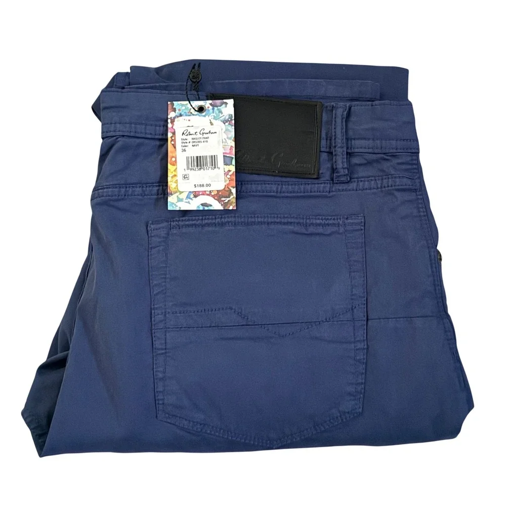 Robert Graham Hagley Pant Navy Blue Cotton Blend Stretch Straight Leg Mens 36
